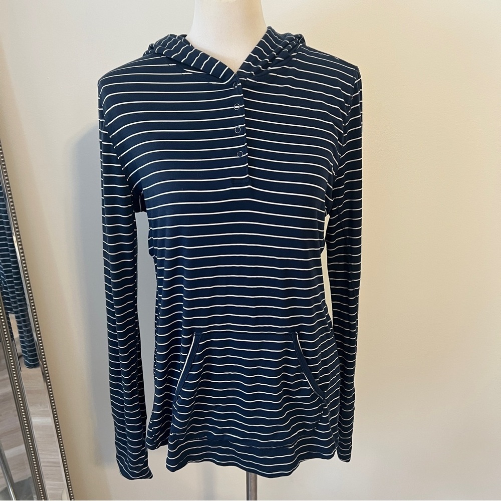 prAna Navy Striped Hooded Top Long Sleeve Large Women’s thumb holes